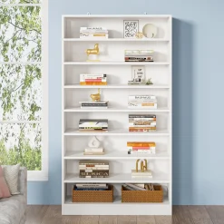 71" Bookcase, Modern 9-Tier Bookshelf Freestanding Display Shelf
