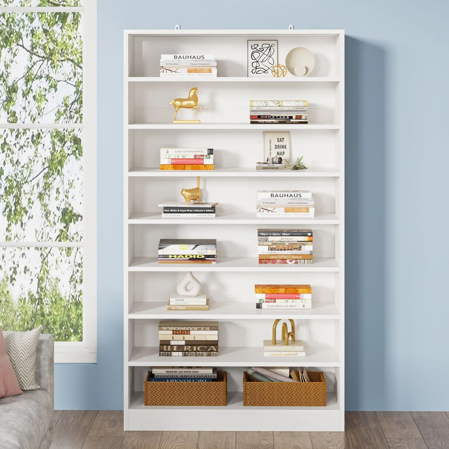 71" Bookcase, Modern 9-Tier Bookshelf Freestanding Display Shelf