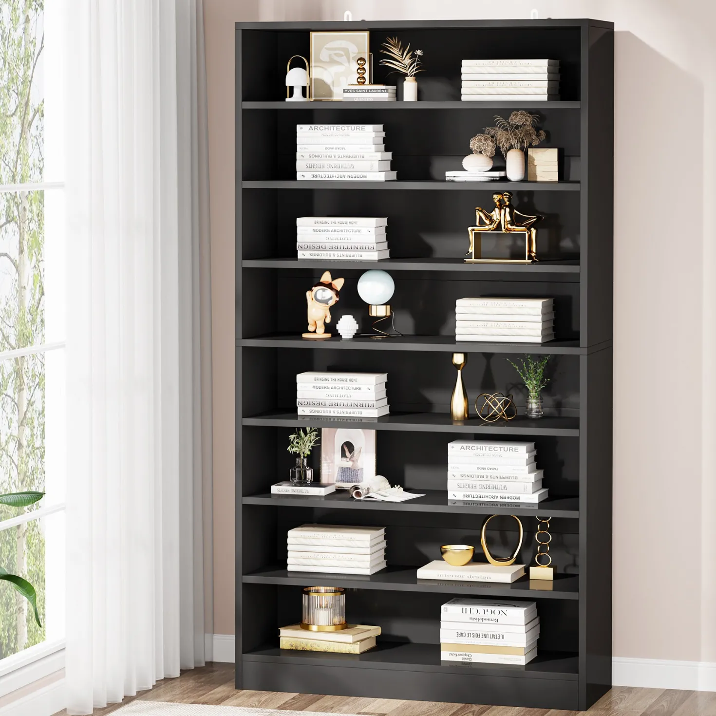 71" Bookcase, Modern 9-Tier Bookshelf Freestanding Display Shelf