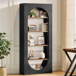 70.8" Bookcase, 5-Tier Arched Bookshelf Etagere Storage Organizer