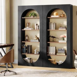 70.8" Bookcase, 5-Tier Arched Bookshelf Etagere Storage Organizer