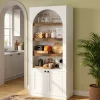 71" Bookcase with Doors, 6-Tier Modern Arched Bookshelf for Home Office