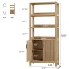 70.9" Bookcase, Wooden Bookshelf with 3-Tier Open Shelf and Door Cabinet