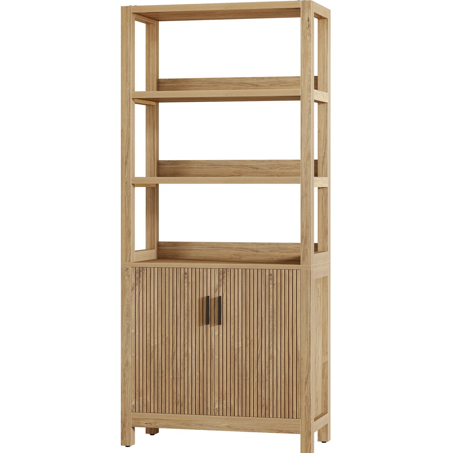 70.9" Bookcase, Wooden Bookshelf with 3-Tier Open Shelf and Door Cabinet