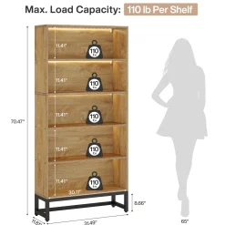 70.4" Bookshelf, FreeStanding Bookcases Display Organizer with LED Light