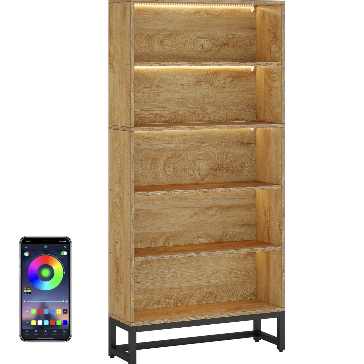 70.4" Bookshelf, FreeStanding Bookcases Display Organizer with LED Light