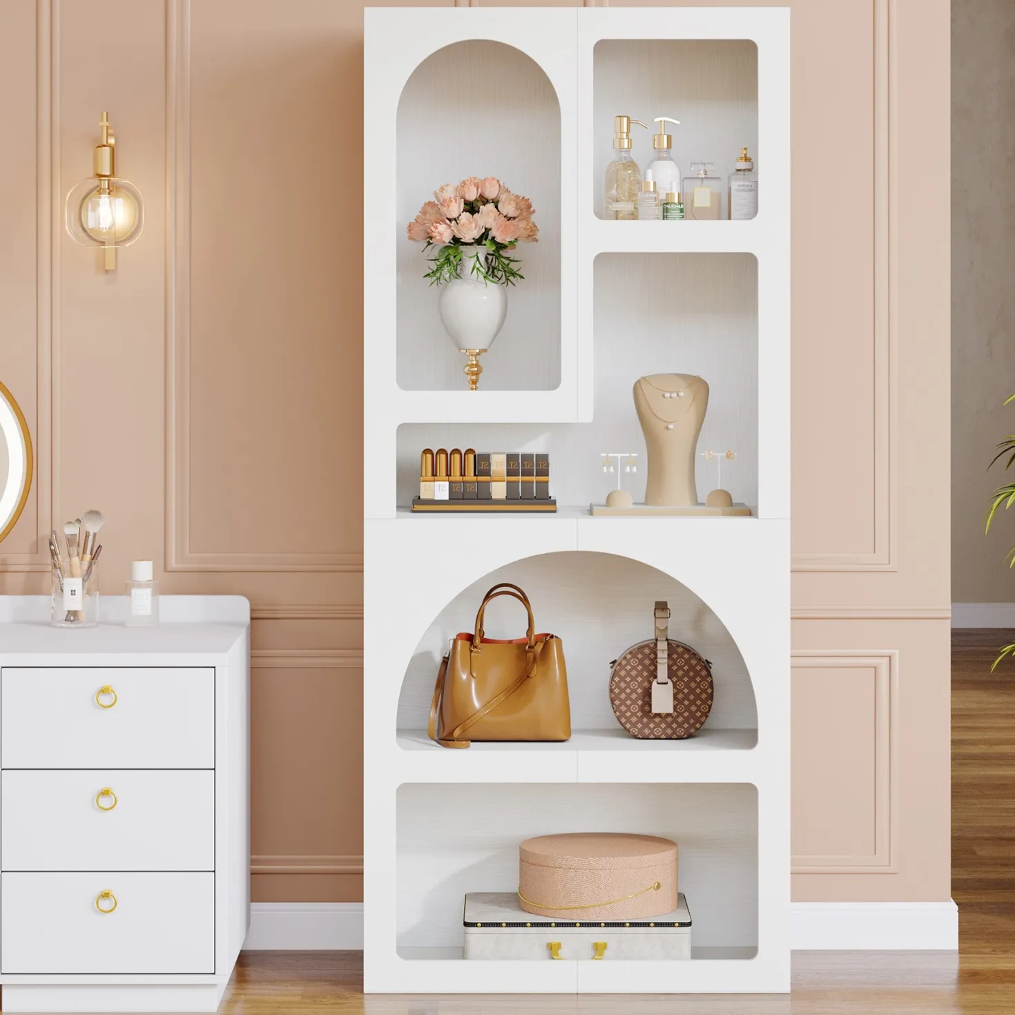 70.8" Bookshelf, Geometric Bookcase Display Shelf with 5 Irregular Storage Shelves