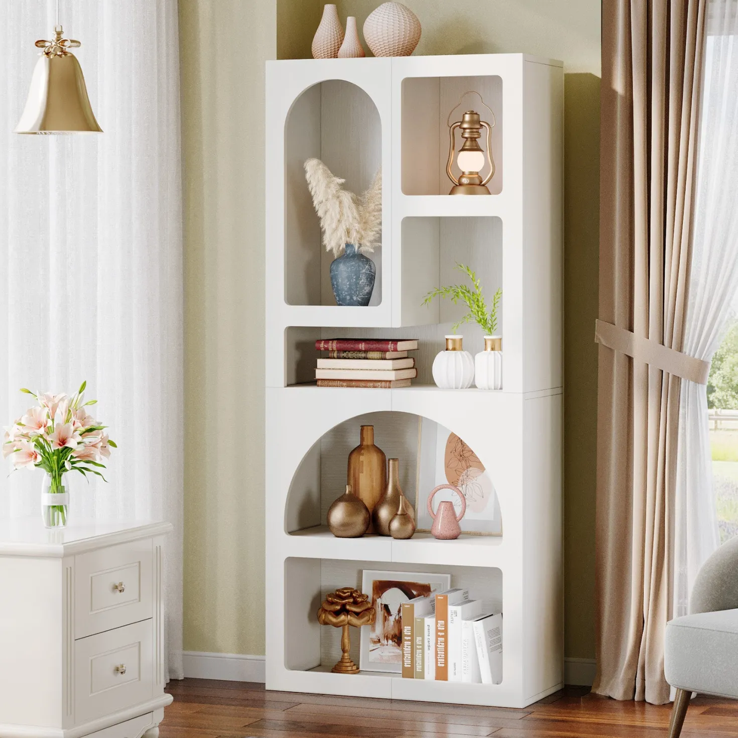 70.8" Bookshelf, Geometric Bookcase Display Shelf with 5 Irregular Storage Shelves