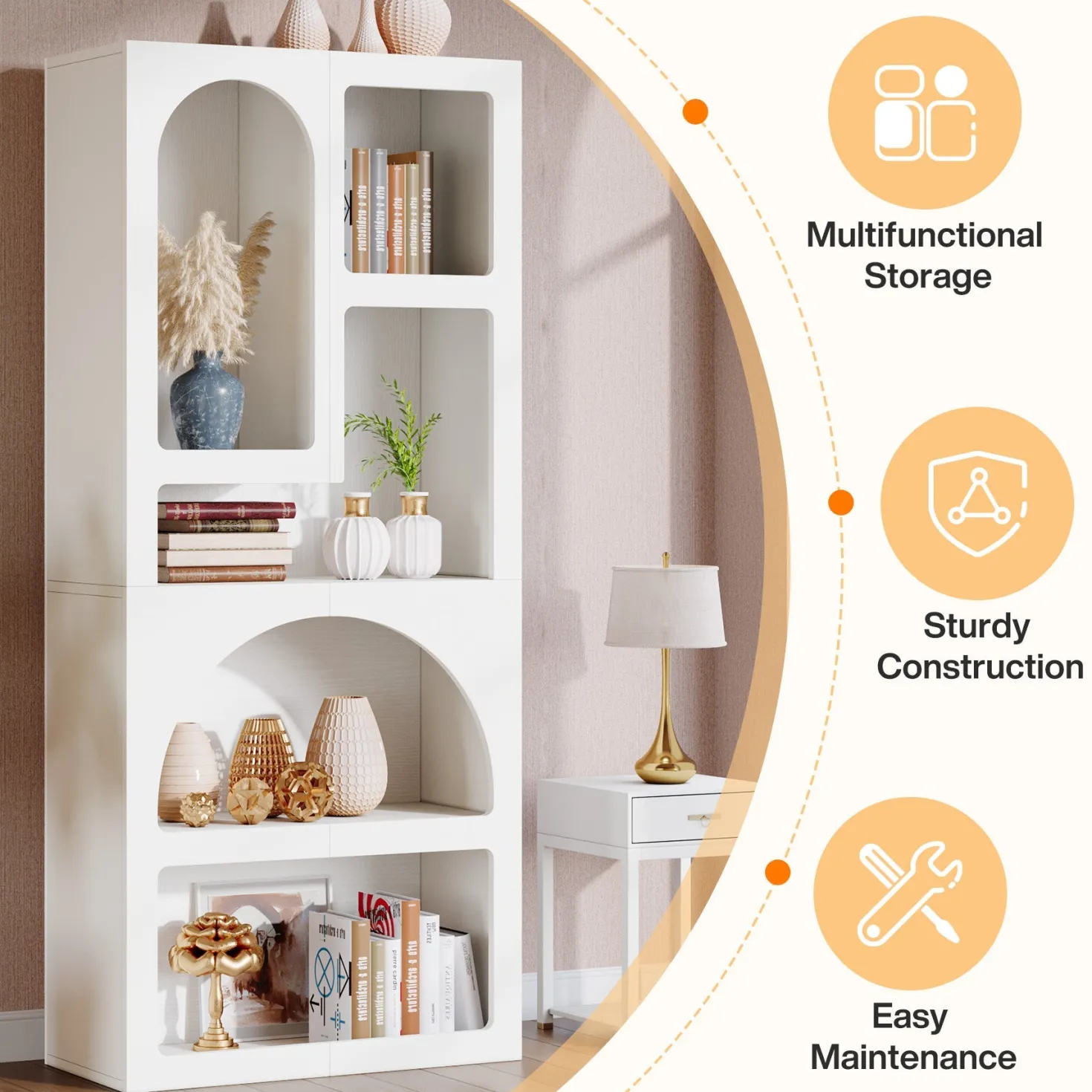 70.8" Bookshelf, Geometric Bookcase Display Shelf with 5 Irregular Storage Shelves
