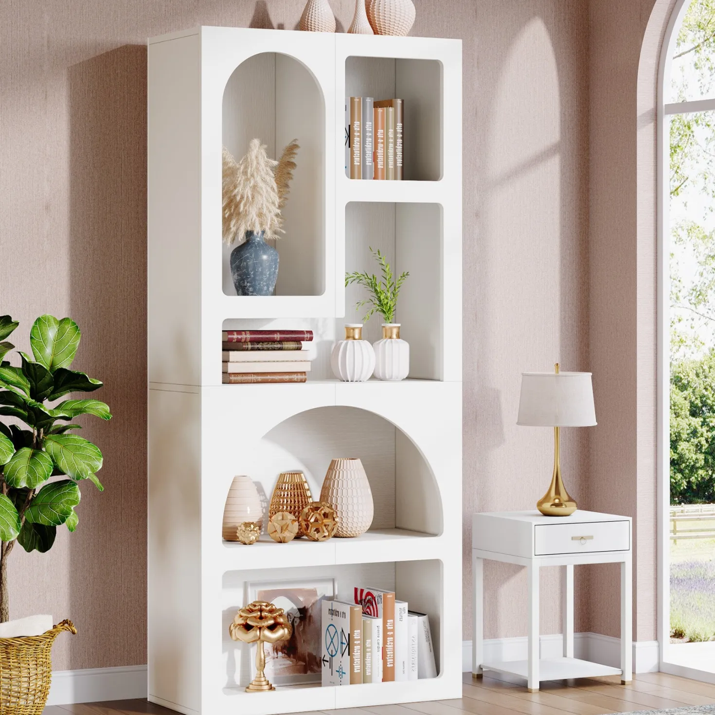 70.8" Bookshelf, Geometric Bookcase Display Shelf with 5 Irregular Storage Shelves
