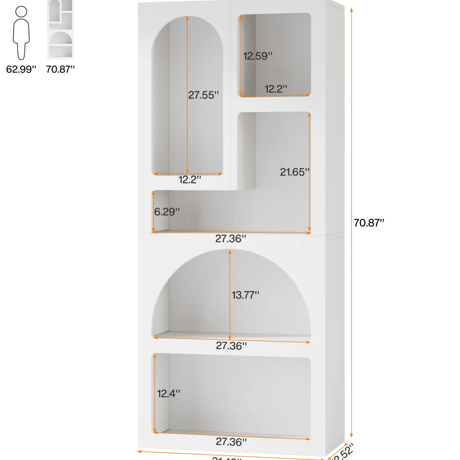 70.8" Bookshelf, Geometric Bookcase Display Shelf with 5 Irregular Storage Shelves