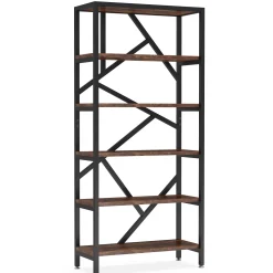 71" Bookshelf, Industrial Etagere Bookcase 6 Shelf Display Rack