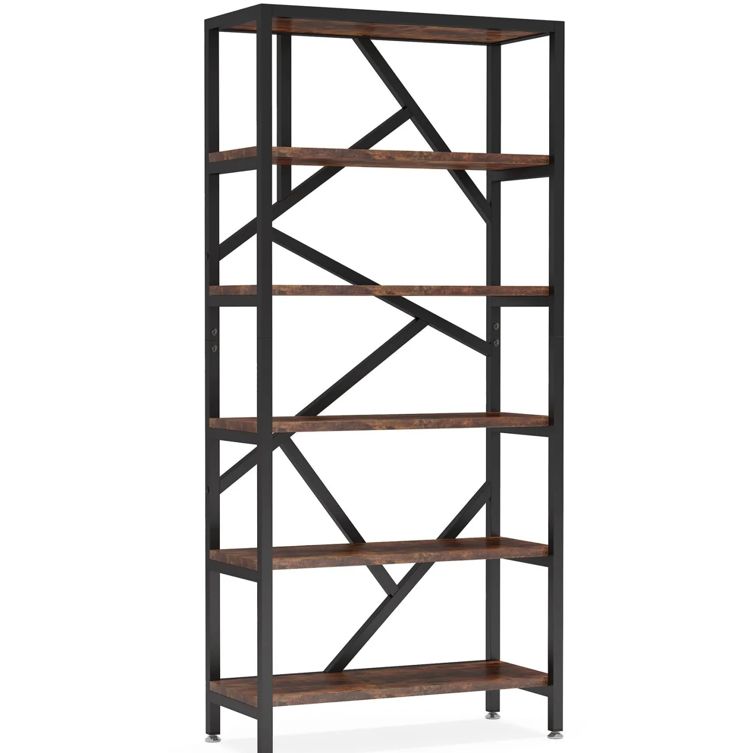 71" Bookshelf, Industrial Etagere Bookcase 6 Shelf Display Rack