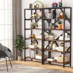 71" Bookshelf, Industrial Etagere Bookcase 6 Shelf Display Rack