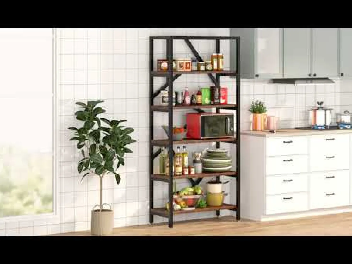 71" Bookshelf, Industrial Etagere Bookcase 6 Shelf Display Rack
