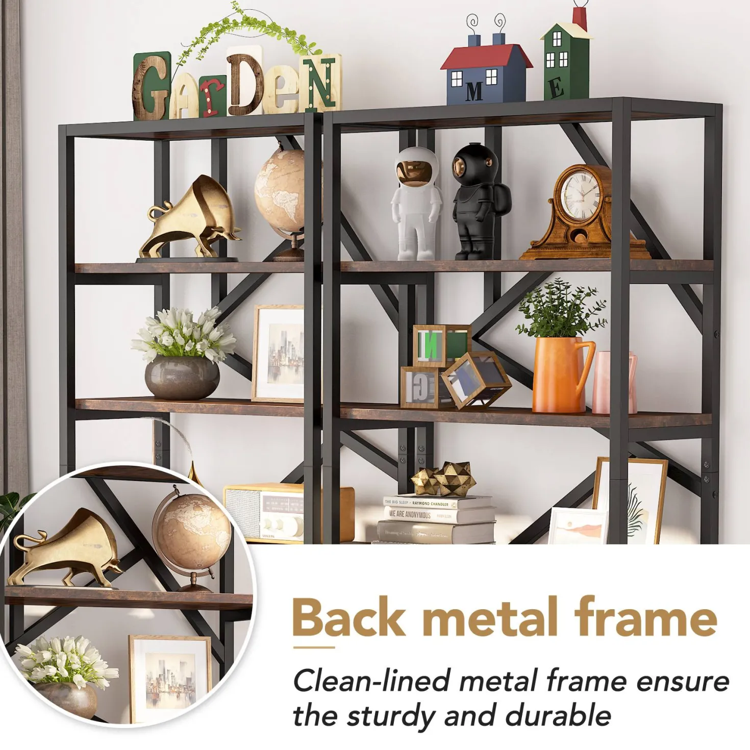 71" Bookshelf, Industrial Etagere Bookcase 6 Shelf Display Rack