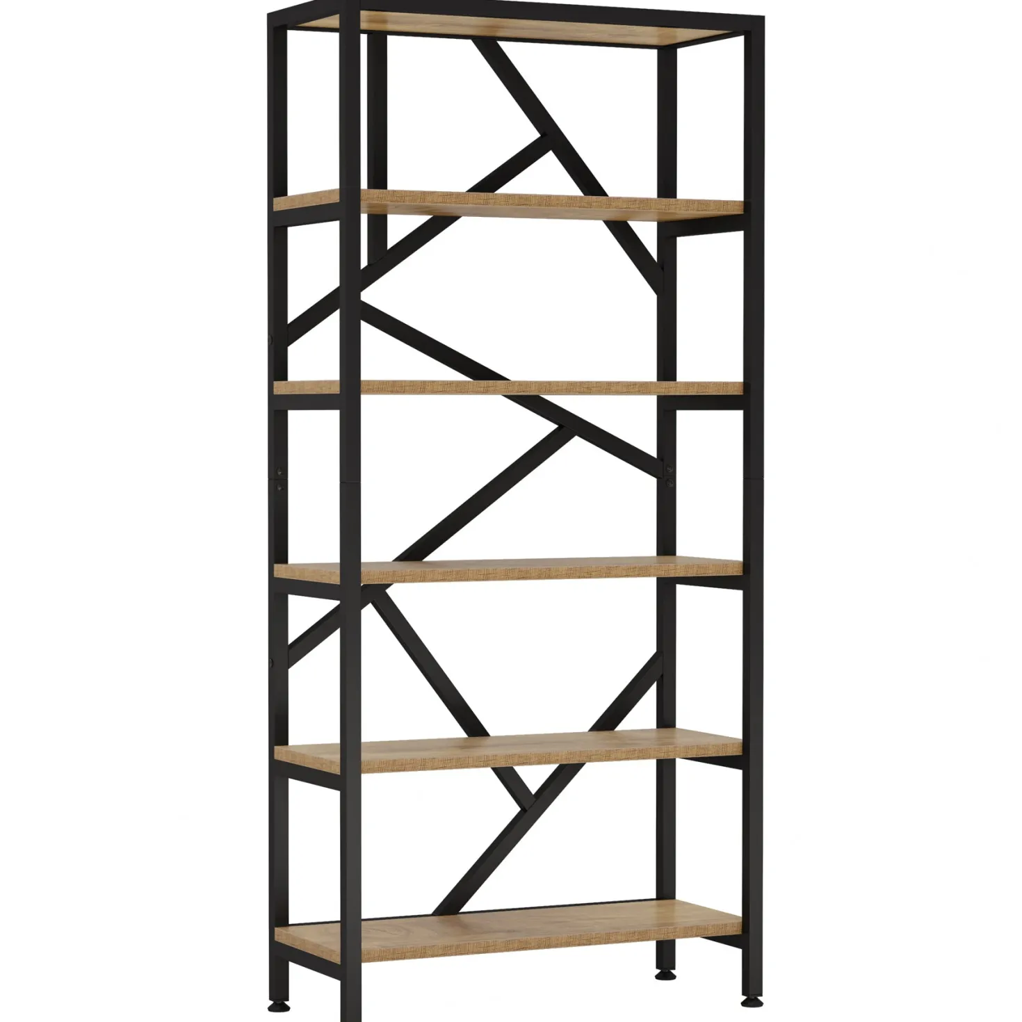 71" Bookshelf, Industrial Etagere Bookcase 6 Shelf Display Rack
