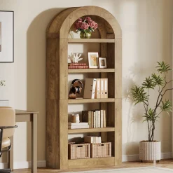 70.9" Bookshelf, 5-Tier Arched Bookcase Display Shelves Organizer