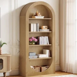 70.9" Bookshelf, 5-Tier Arched Bookcase with Open Display Shelves