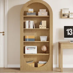 70.9" Bookshelf, 5-Tier Arched Bookcase with Open Display Shelves