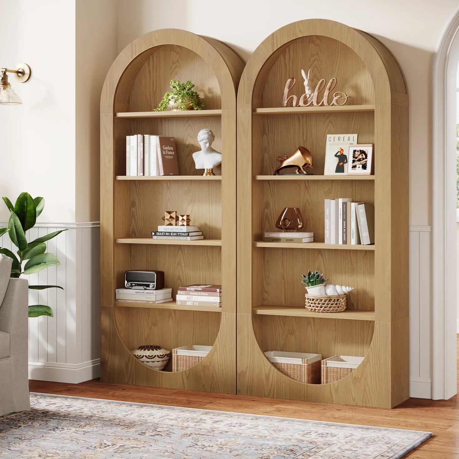 70.9" Bookshelf, 5-Tier Arched Bookcase with Open Display Shelves