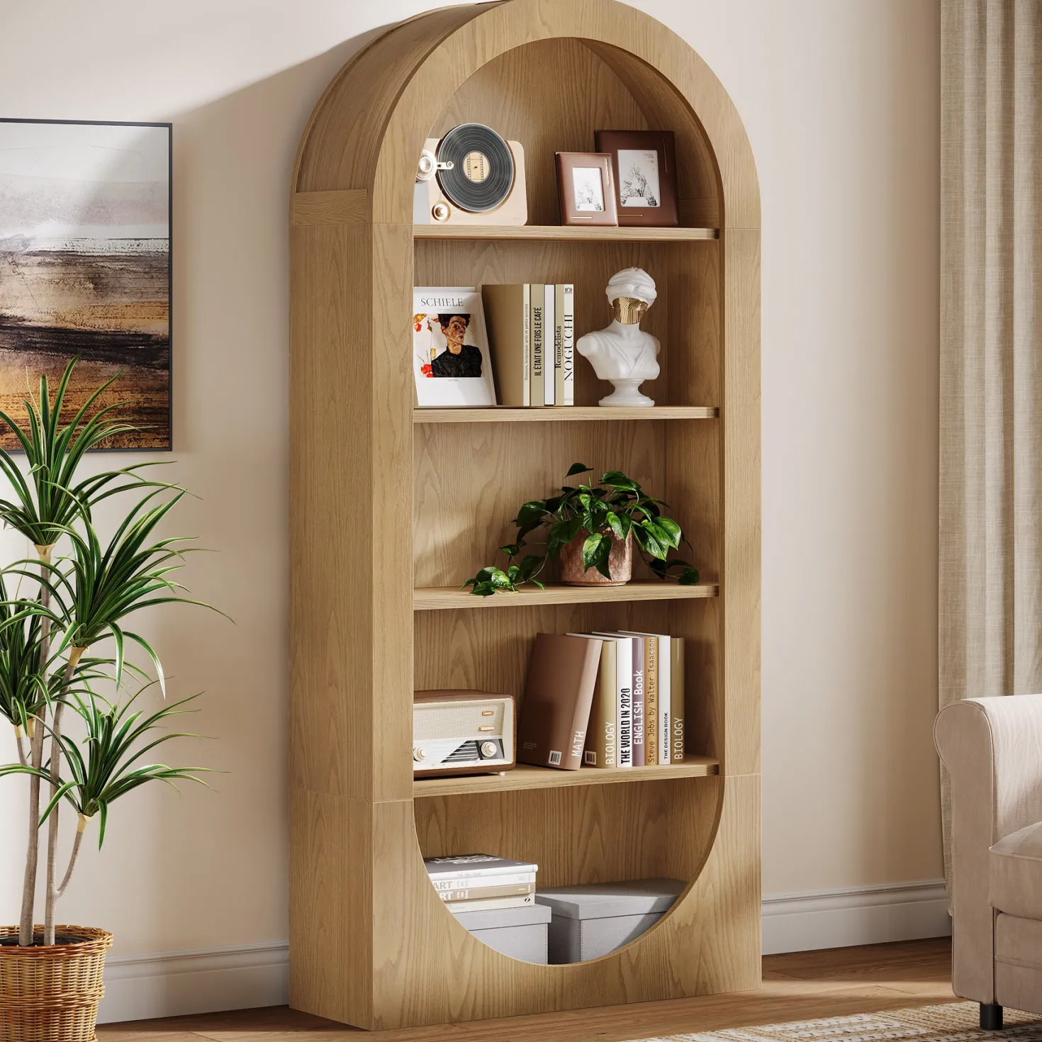 70.9" Bookshelf, 5-Tier Arched Bookcase with Open Display Shelves