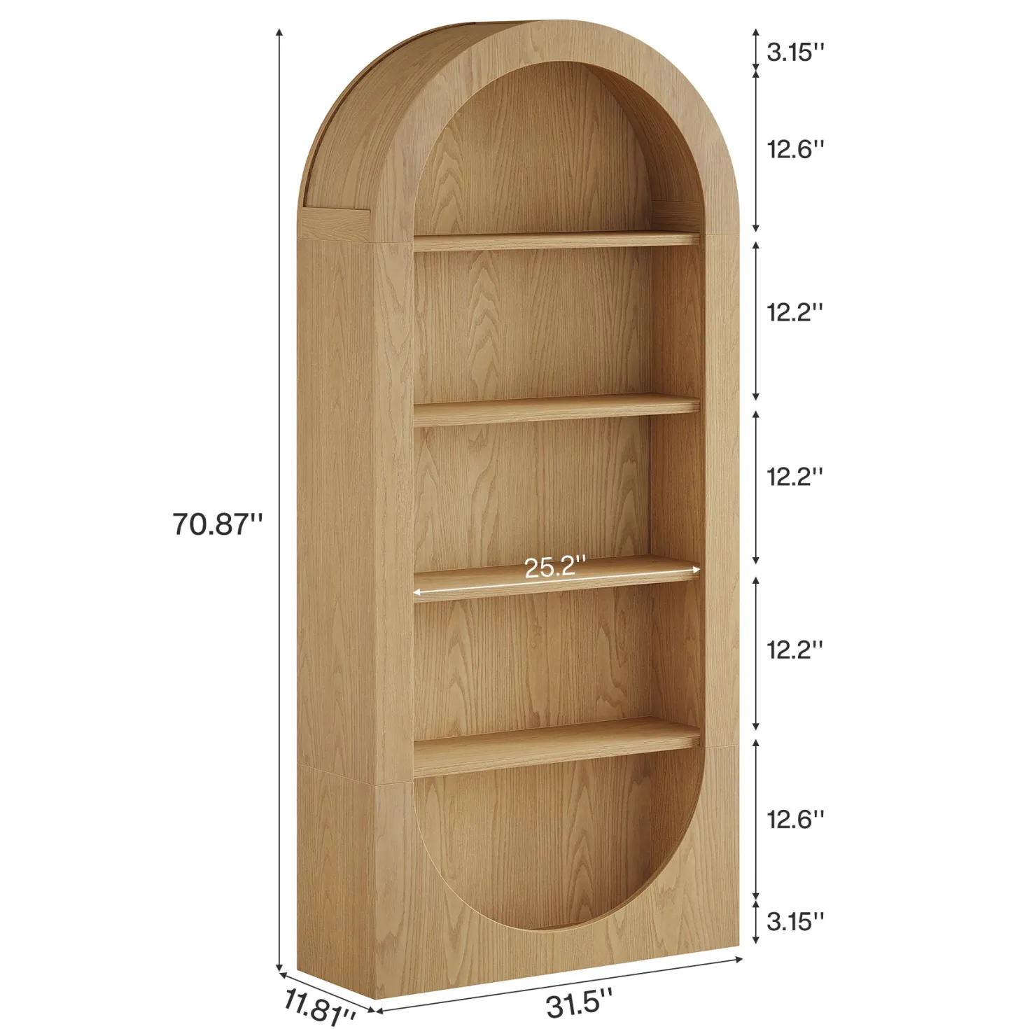 70.9" Bookshelf, 5-Tier Arched Bookcase with Open Display Shelves