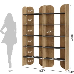 70.8" Bookshelf, 5-Tier Bookcase with Open Display Shelves