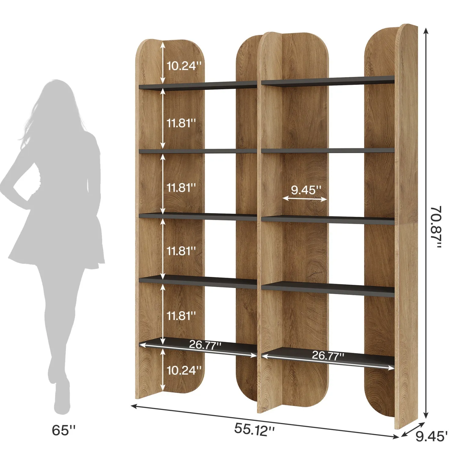 70.8" Bookshelf, 5-Tier Bookcase with Open Display Shelves