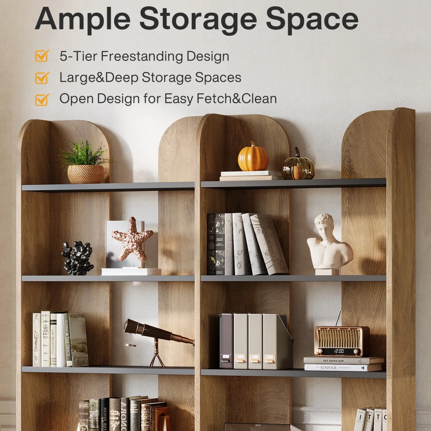 70.8" Bookshelf, 5-Tier Bookcase with Open Display Shelves