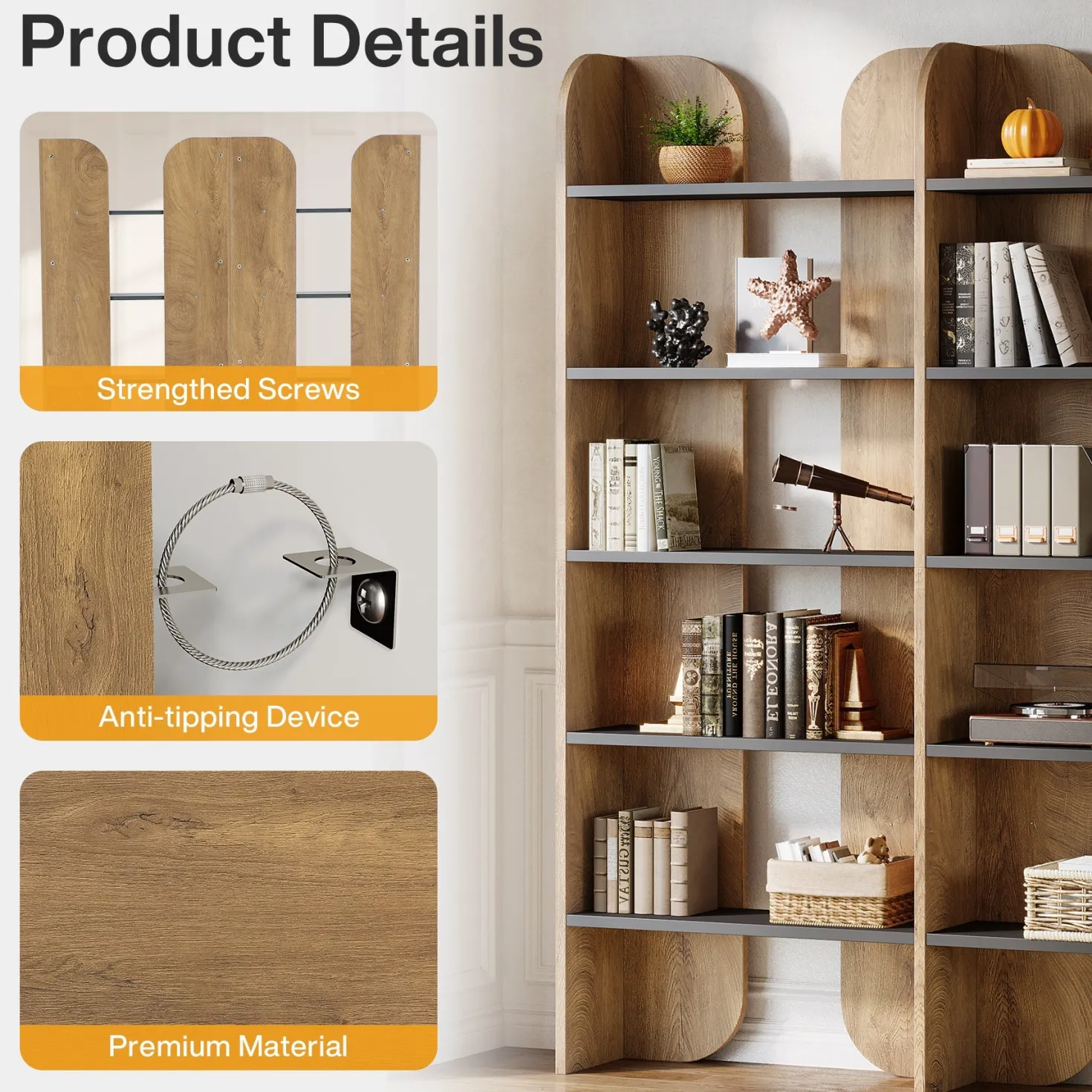 70.8" Bookshelf, 5-Tier Bookcase with Open Display Shelves