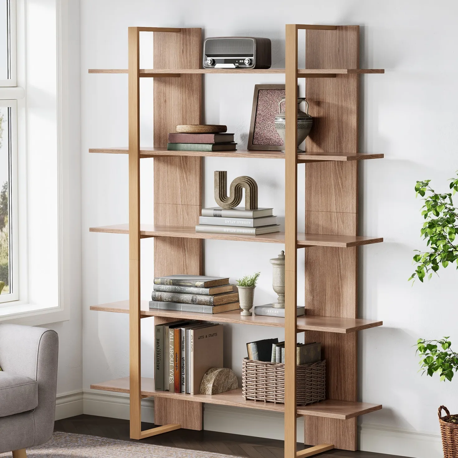 70.8" Bookshelf, 5-Tier Etagere Bookcase Display Shelf