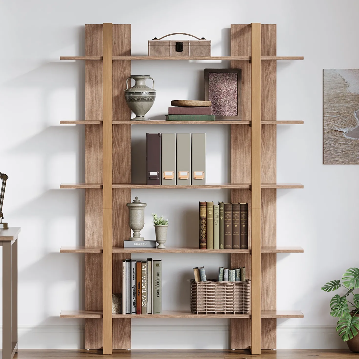 70.8" Bookshelf, 5-Tier Etagere Bookcase Display Shelf