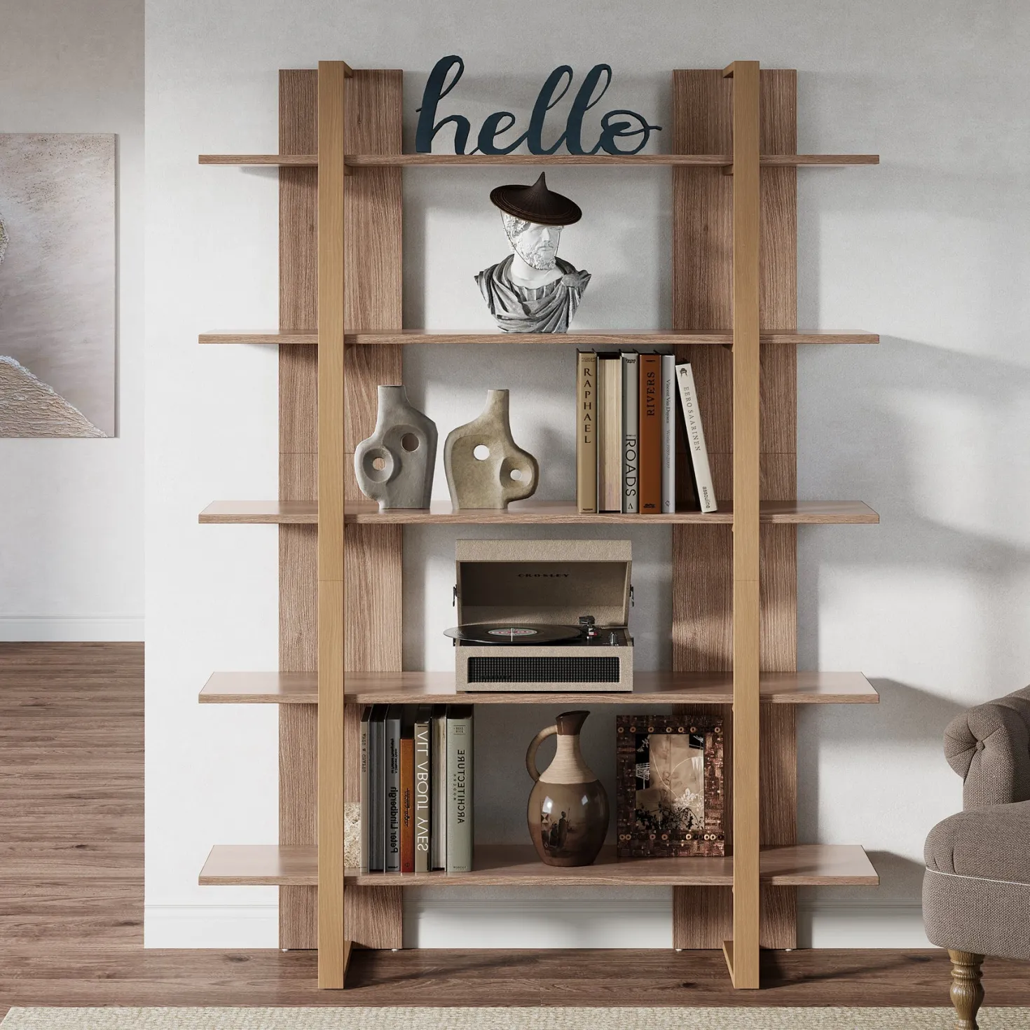 70.8" Bookshelf, 5-Tier Etagere Bookcase Display Shelf