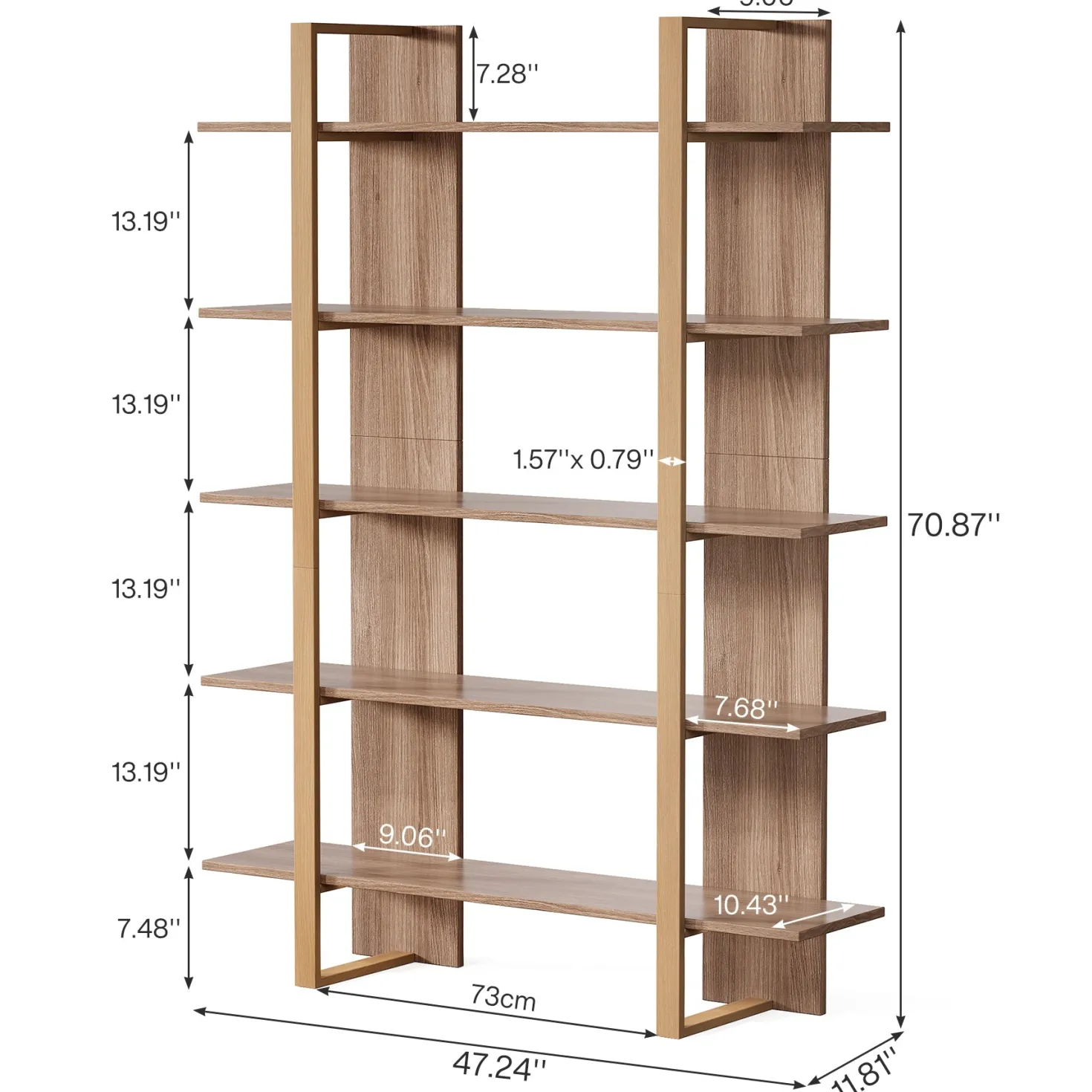 70.8" Bookshelf, 5-Tier Etagere Bookcase Display Shelf