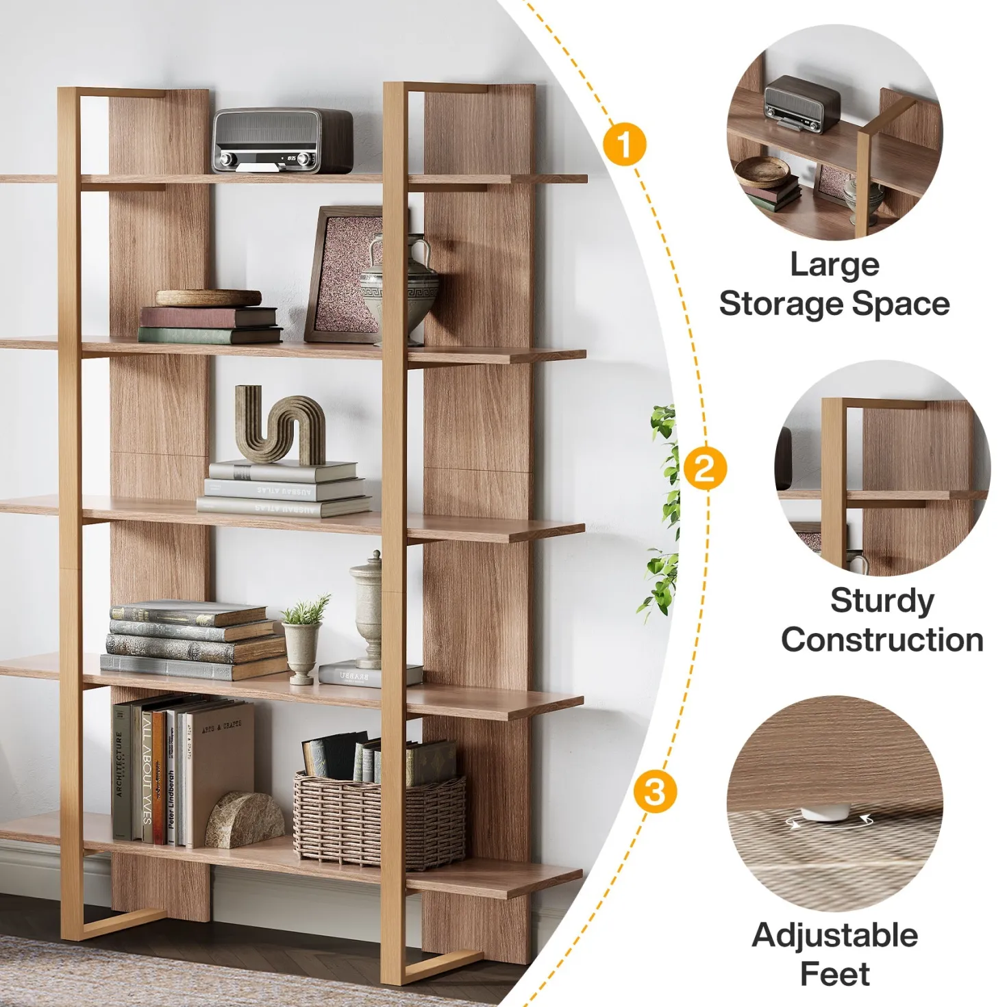 70.8" Bookshelf, 5-Tier Etagere Bookcase Display Shelf