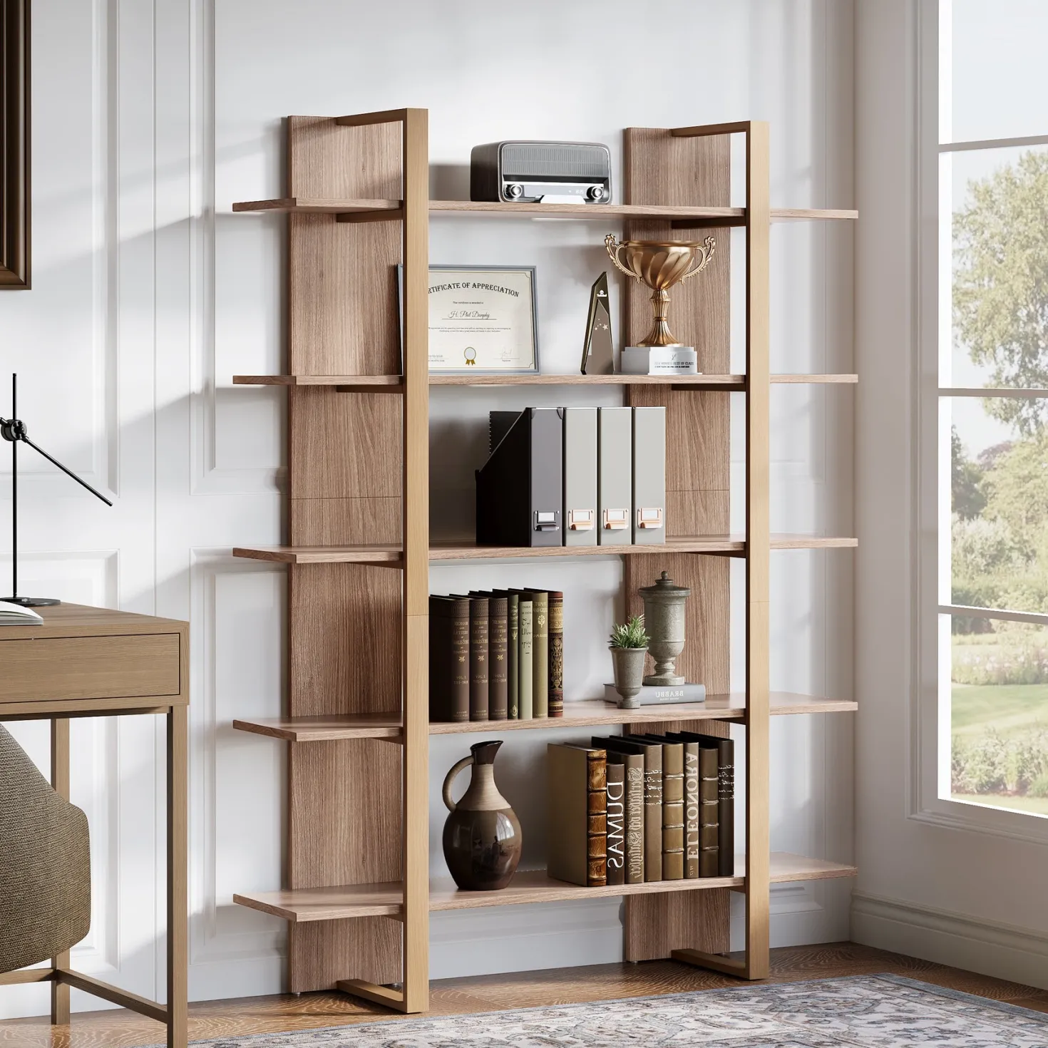 70.8" Bookshelf, 5-Tier Etagere Bookcase Display Shelf