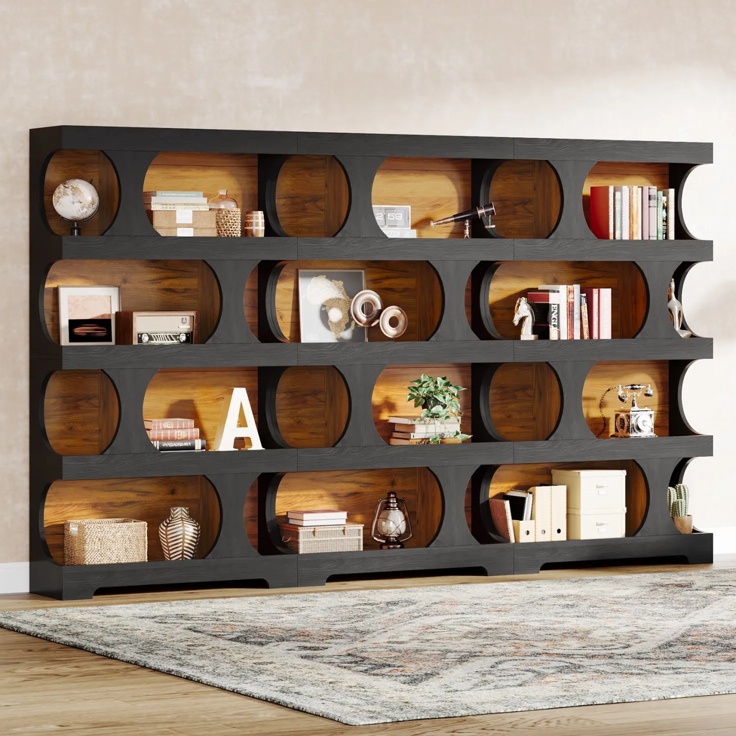 71" Bookshelf, 4-Tier S-Shaped Bookcase Freestanding Display Shelves