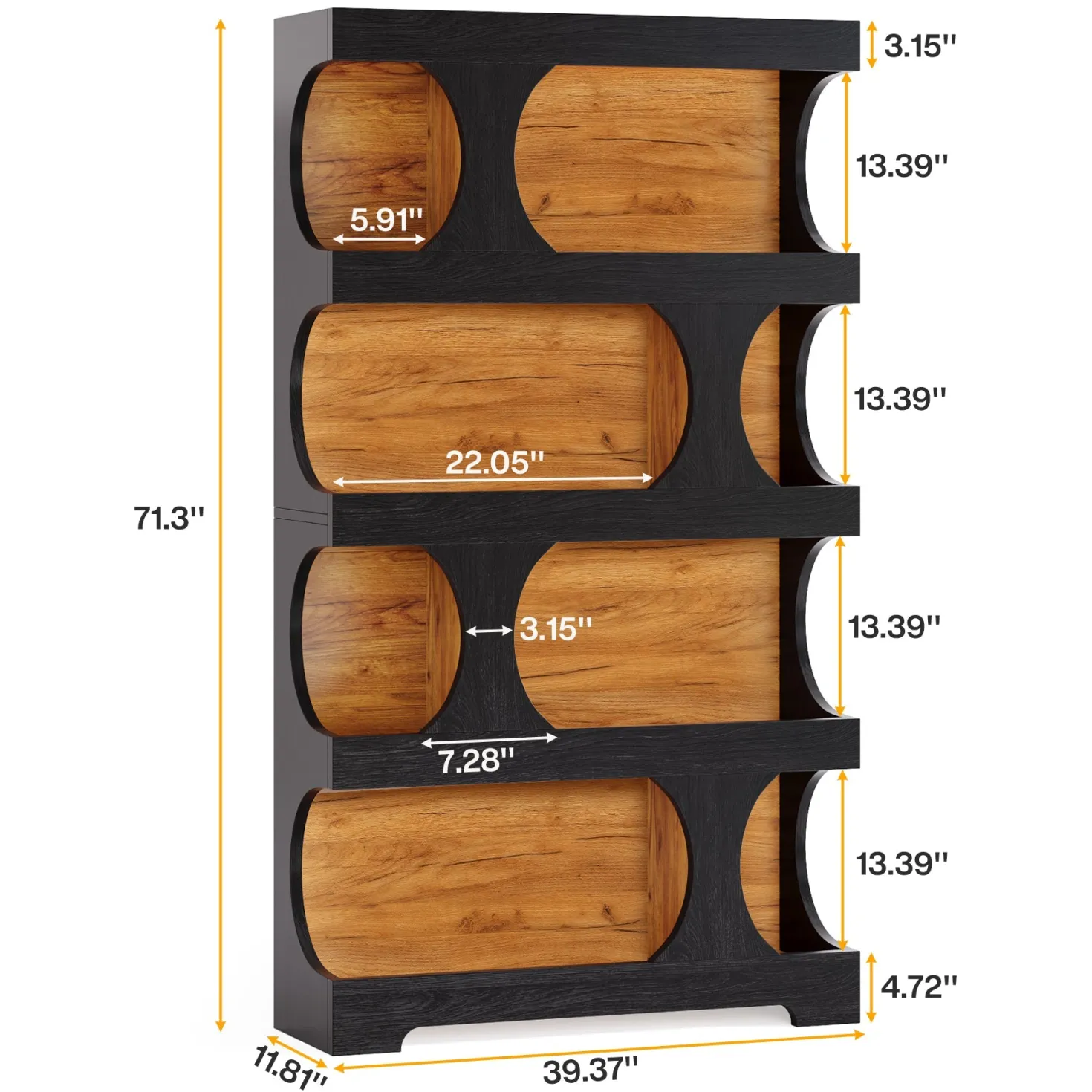 71" Bookshelf, 4-Tier S-Shaped Bookcase Freestanding Display Shelves