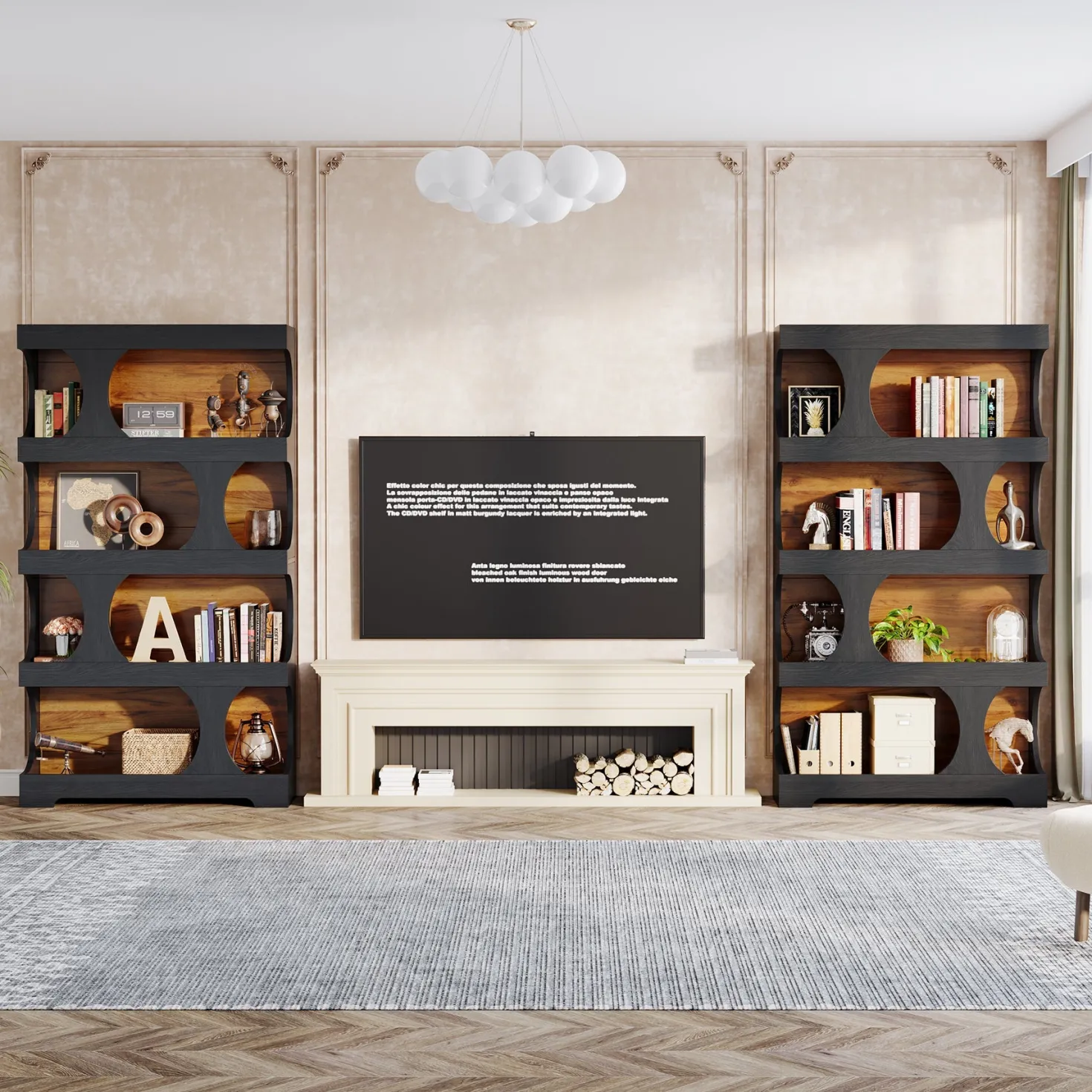 71" Bookshelf, 4-Tier S-Shaped Bookcase Freestanding Display Shelves