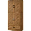 70" Bookshelf with Door, Freestanding Bookcase Cabinet with Storage Drawer