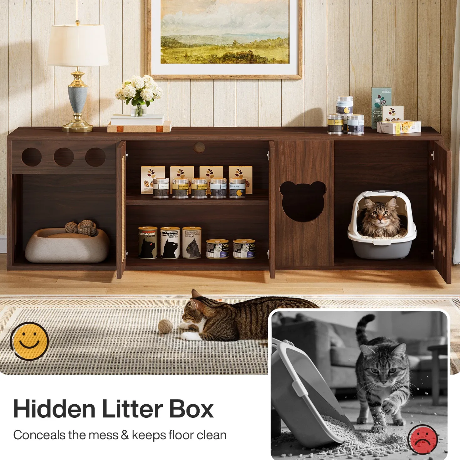 70.9" Cat Litter Box Enclosure, Extra Large Hidden Litter Box Cabinet Cat House