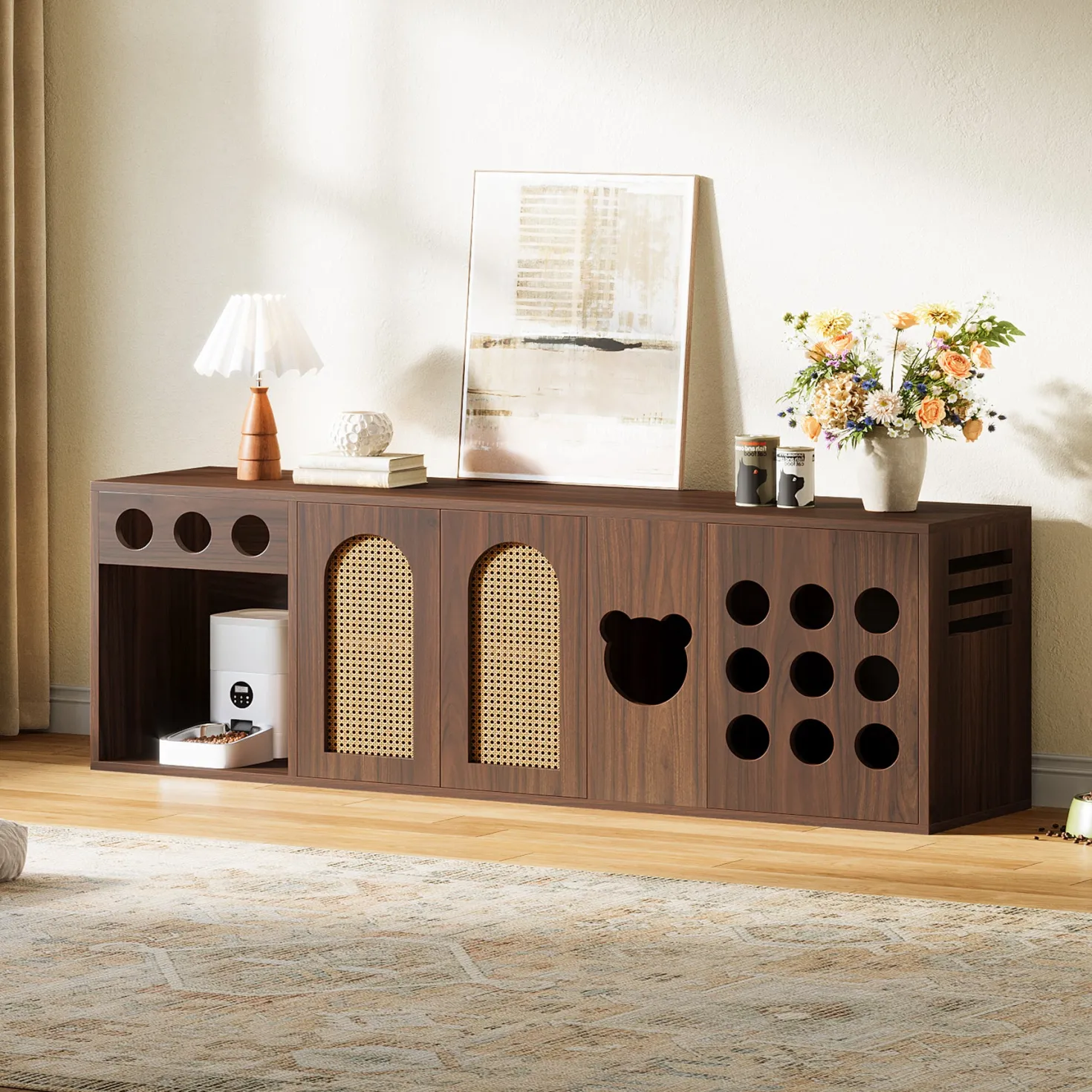 70.9" Cat Litter Box Enclosure, Extra Large Hidden Litter Box Cabinet Cat House