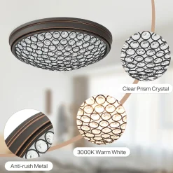 13" Ceiling Light Fixture, LED Flush Mount Ceiling Light with Modern Crystal