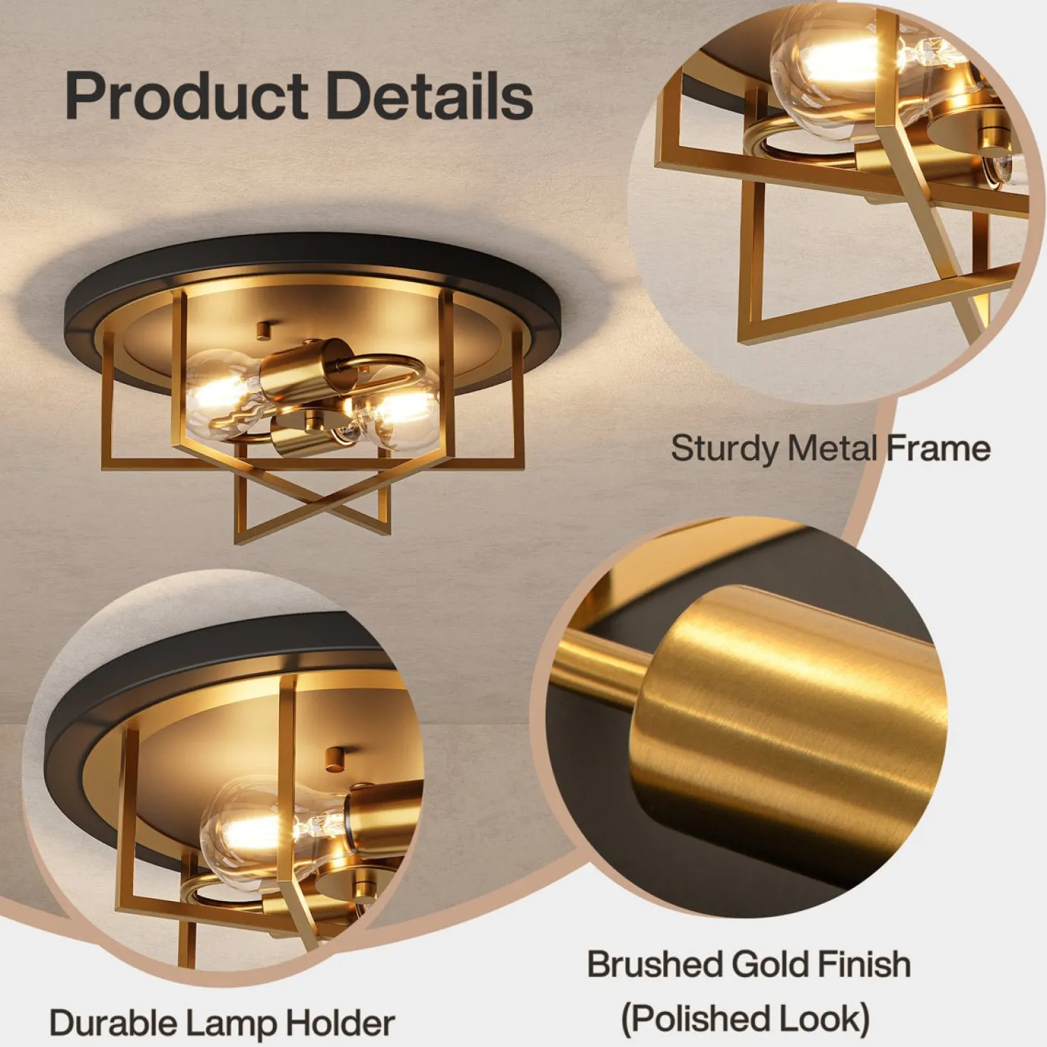 12.99" Ceiling Light Fixtures, 2-Light Flush Mount Lighting for any Room