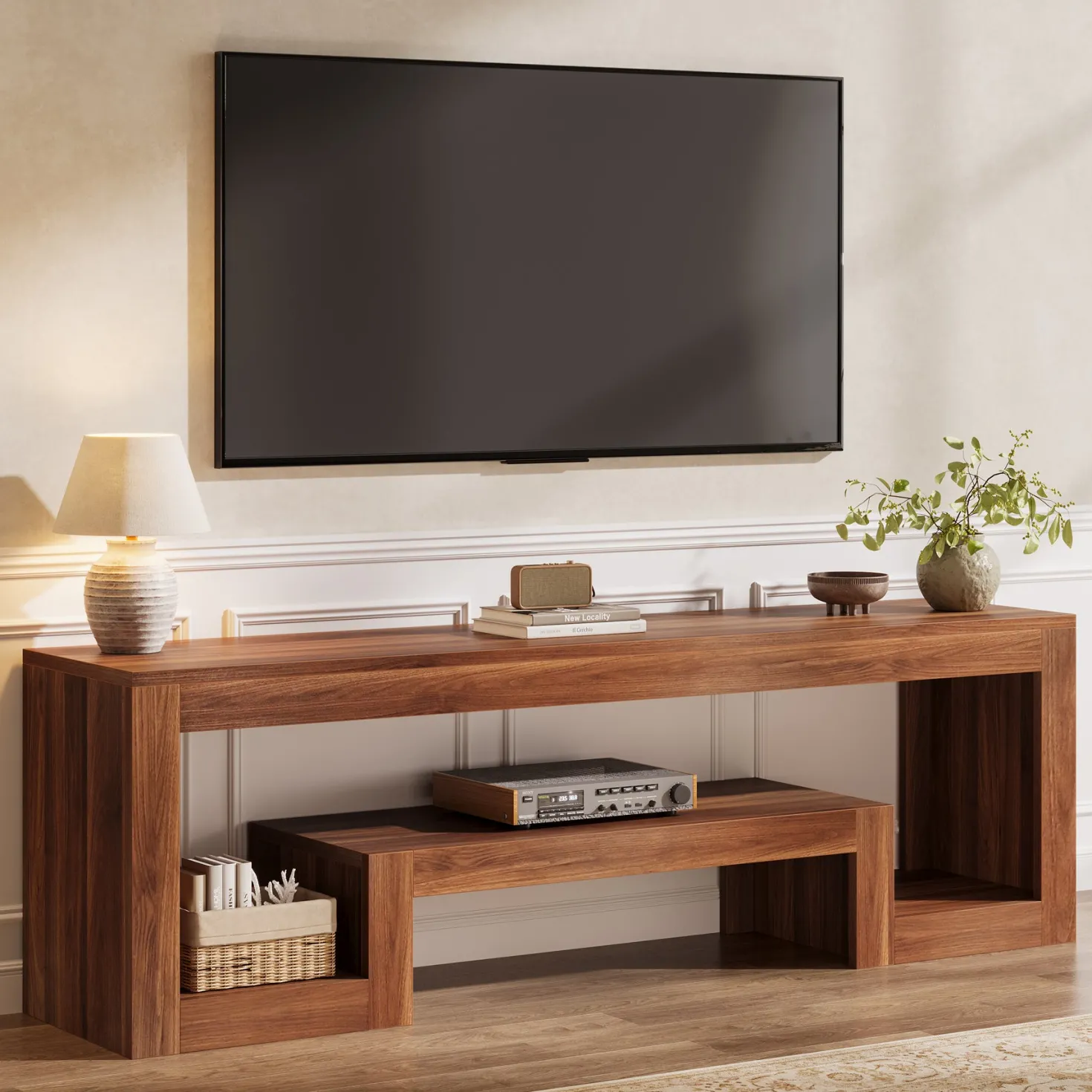 63" Center TV Stand, Vintage Entertainment Center Media Console Stand