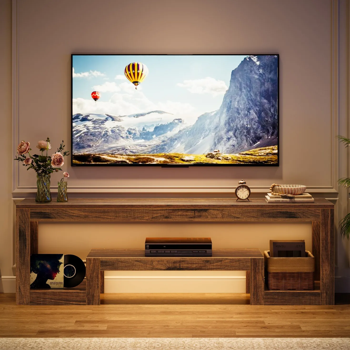 63" Center TV Stand, Vintage Entertainment Center Media Console Stand