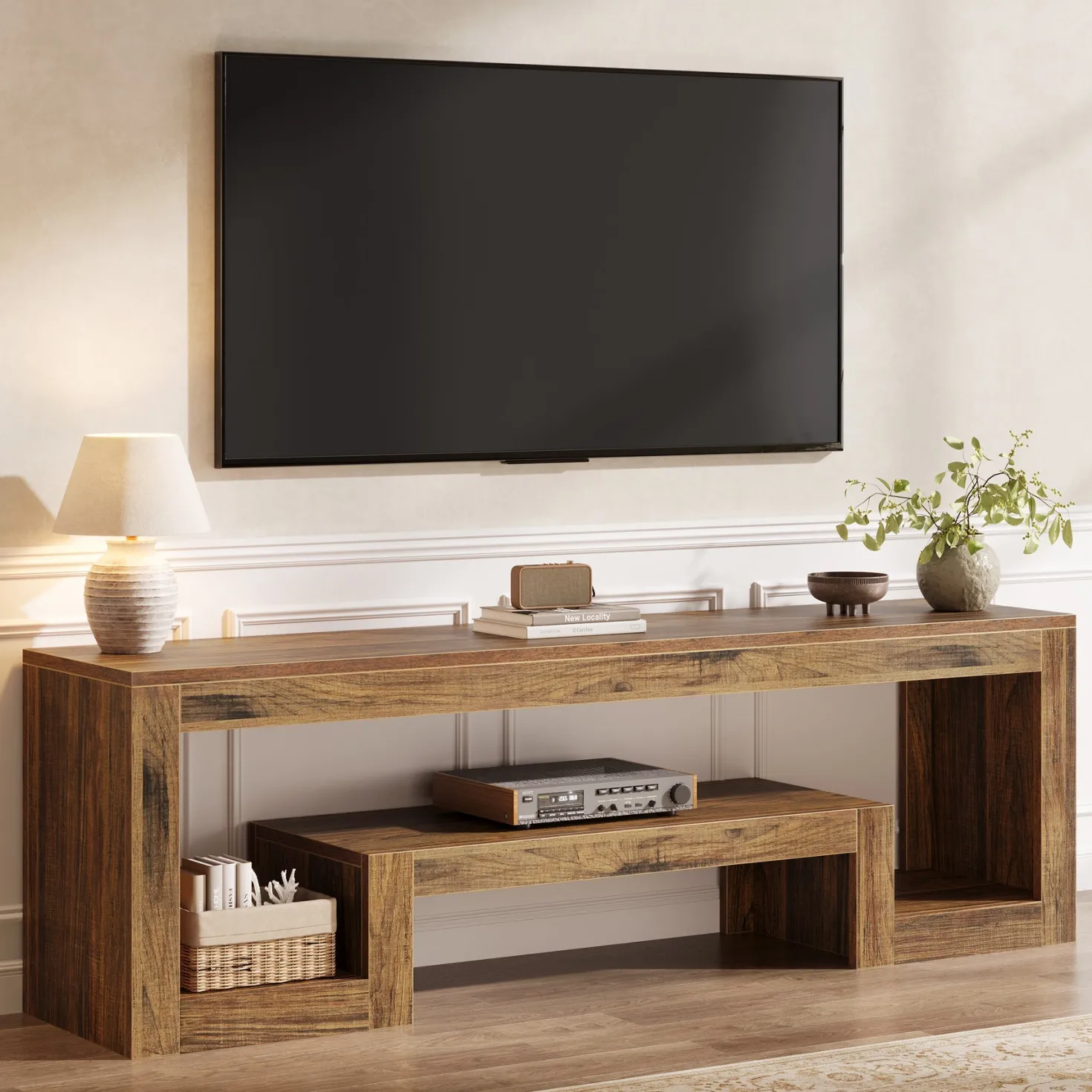 63" Center TV Stand, Vintage Entertainment Center Media Console Stand