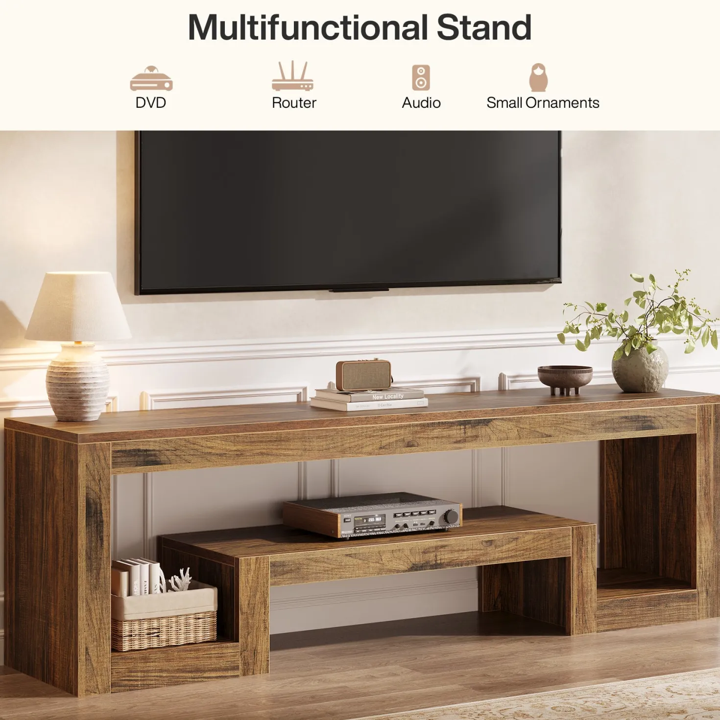 63" Center TV Stand, Vintage Entertainment Center Media Console Stand