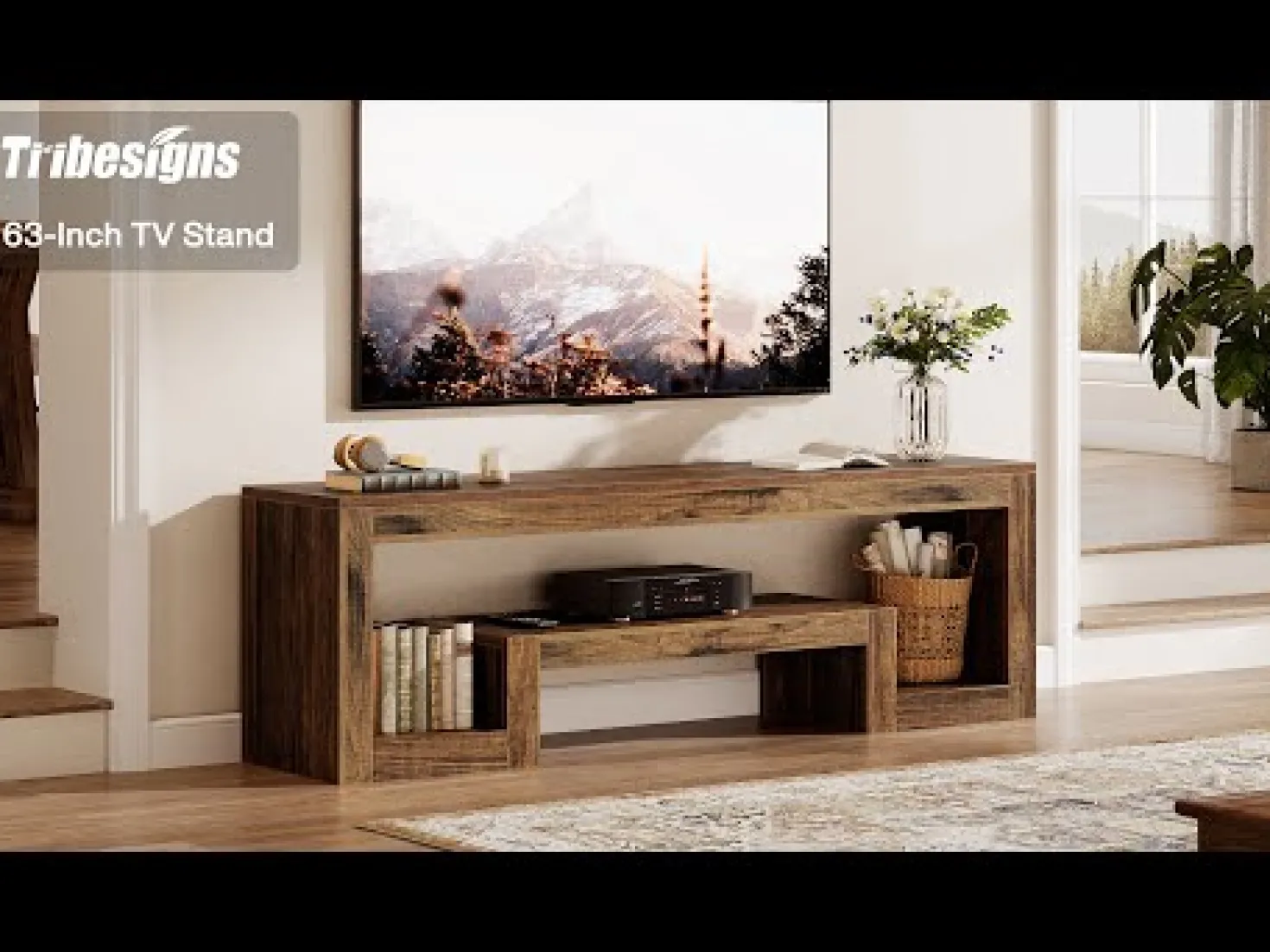 63" Center TV Stand, Vintage Entertainment Center Media Console Stand